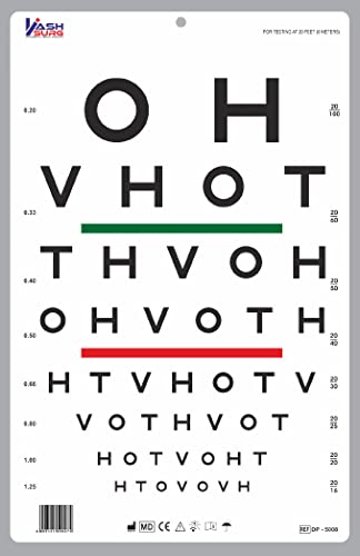 HOTV Optotype Augentafel mit roten/grünen Balken, Sehschärfe-Test, 6 m / 20 Fuß, 30,5 x 45,7 cm
