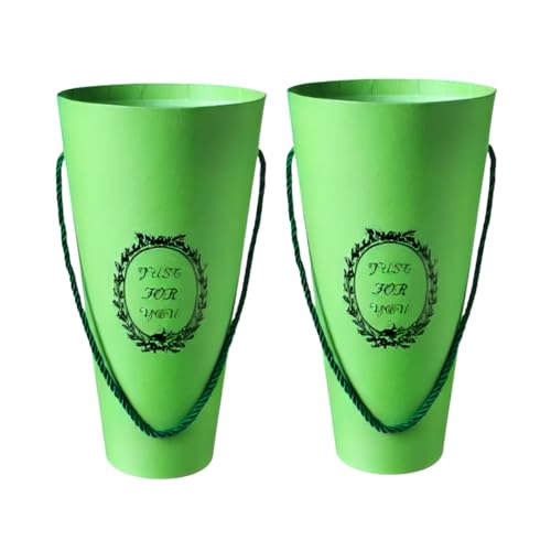 Image of Oasis Pack of 2 Porto Green Floral Bouquet Cones - Sturdy Water Resistant Cardboard with Rope Handles & Strong Base - Perfect for DIY Arrangements, Home Decor, Weddings & Gifting