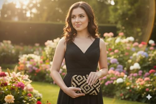 Image of DUCHESS Women Embroidered Black Gold Clutch for Wedding Party