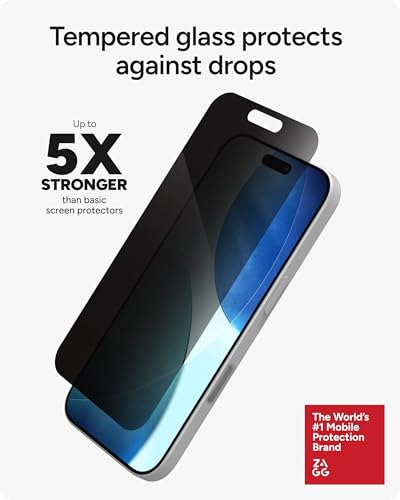 Image of ZAGG Glass Elite Privacy Screen Protector for iPhone 17 - 5X Stronger Tempered Glass, ClearPrint Technology for Smudge Free Clarity, Smooth Feel, Full Coverage, InvisibleShield, Easy Two-Step Installation