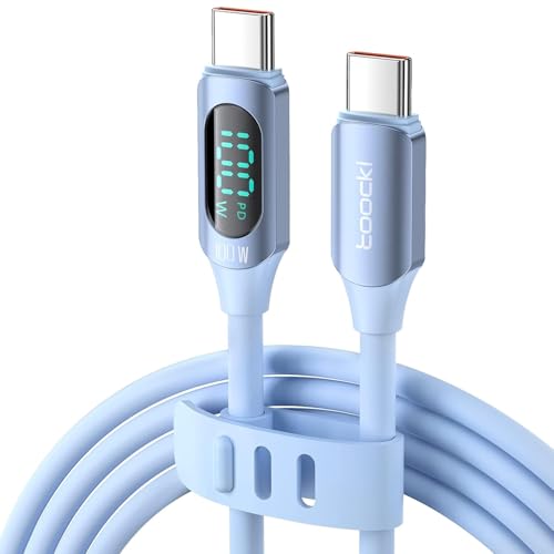 Image of iFAST Digital Display 100W Type-C to Type-C Fast Charging Data Cable | 480Mbps Data Transfer Speed | Compatible With MacBook, iPad, Galaxy, Pixel, Switch (2 Metre, Silicon, Blue)