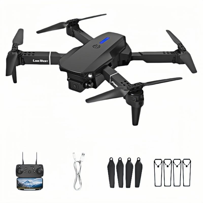 E88 Nova Drone con Telecomando a Schermo da 2.4" e Luci RGB, Trasmissione Video in Tempo Reale, Decollo/Rientro Automatico, Volo a Traiettoria - Drone Intelligente per Adulti e Principianti (black)