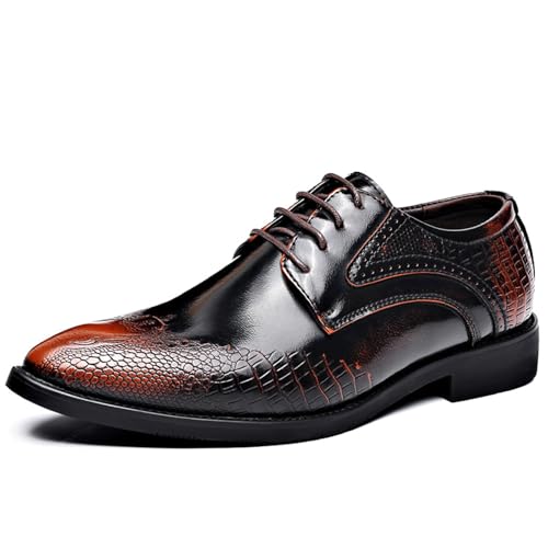 Mens Formal Dress Shoes for Men, Round Toe Lace-up Casual Leather Derby Shoes Wedding Work Office