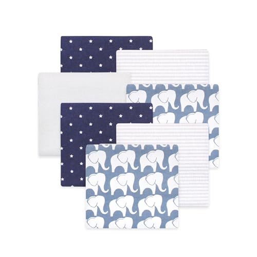 Image of Little Treasure Hudson Baby Cotton Poly Flannel Receiving Blankets Multipack, Blue Elephant, 30x30 inches