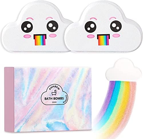 Mosteck Rainbow Bath Bombs 6.35oz × 2-Pack Large Size, Gifts for Women/Kids, Moisturizes Skin Contain Organic Ingredients, Natural Essential Oil