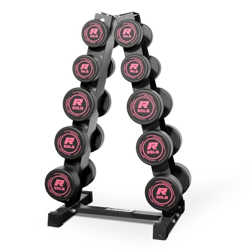 RitFit 5-200 LBS PVC Coated Pink Round Dumbbells Set with Optional Rack and Non-Slip Handle for Home Gym Strength Training and Fitness,200LB