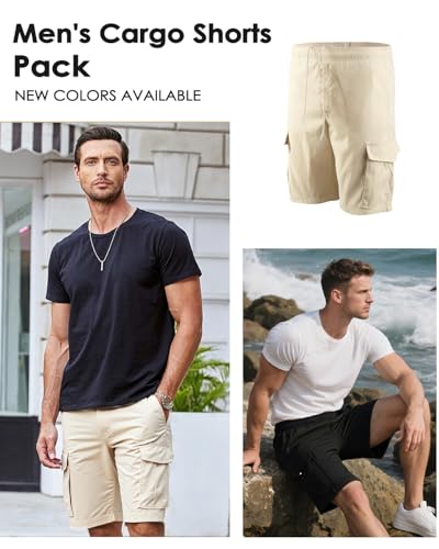 Liloak Men's 3/4 Pack Classic Cargo Shorts 10 Inseam,4 Pockets Walking Shorts Casual Lightweight with Waistband Drawstring4