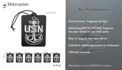 Image of Elektroplate US Navy Anchor Car Air Freshener 6-Pack | Officially Licensed, Long-Lasting Arctic Patrol Scent, Vivid Naval Graphics, Versatile Hanging Design