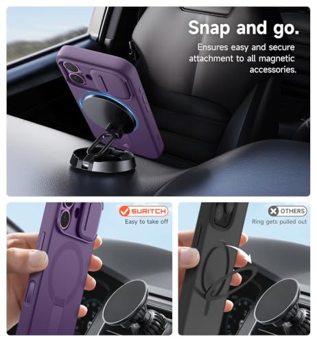 Image of SURITCH for iPhone 17 Case with Camera Control Cover, Camera Slide Cover and Adjustable Kickstand, Compatible with MagSafe, Shockproof Bumper Protective Cases 6.3 Inch, Dark Purple
