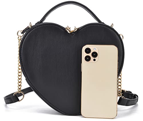Lola Mae Heart Shape Satchel Crossbody Purse For Women Zip Around Shoulder Bag (Black-759) #TOP1