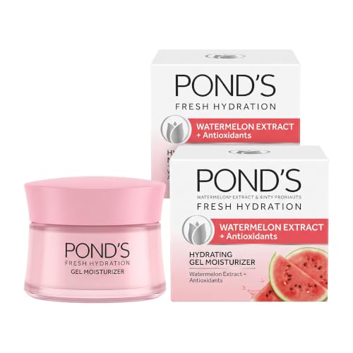 POND'S Fresh Hydration Gel Moisturizer – 24 HR Hydration with Watermelon Extract &amp; Antioxidants – Alcohol &amp; Oil-Free Face Moisturizer-– Dermatologist Tested,3.4 oz,(Pack of 2)