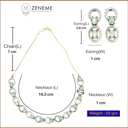 Image of ZENEME Rhodium-Plated American Diamond Studded Disc-Shaped Necklace With Earrings Jewellery Set For Girls and Women