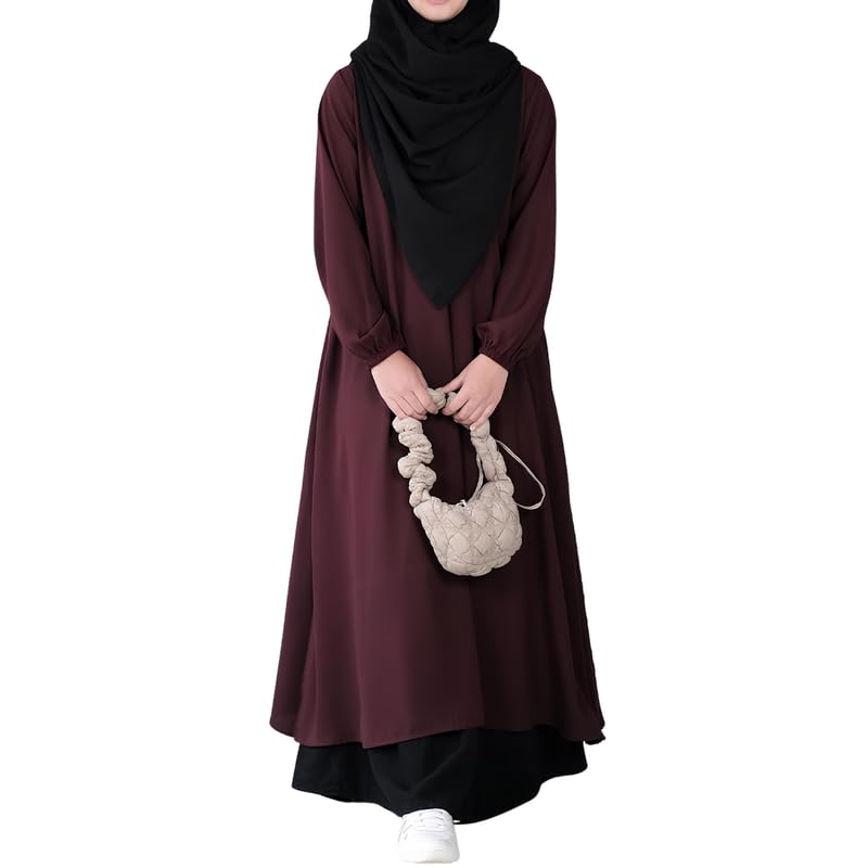 Muslim Closet Two Pieces Abaya Dress with Elasticated Sleeves made with Nida Matte Fabric - Knee length Burqa for Women and Girls