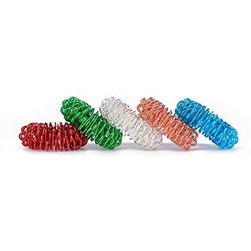 Image of Plastic Manual Massager Dual Roller Finger Massage Stick with 5 Sujok Rings (Multicolor)