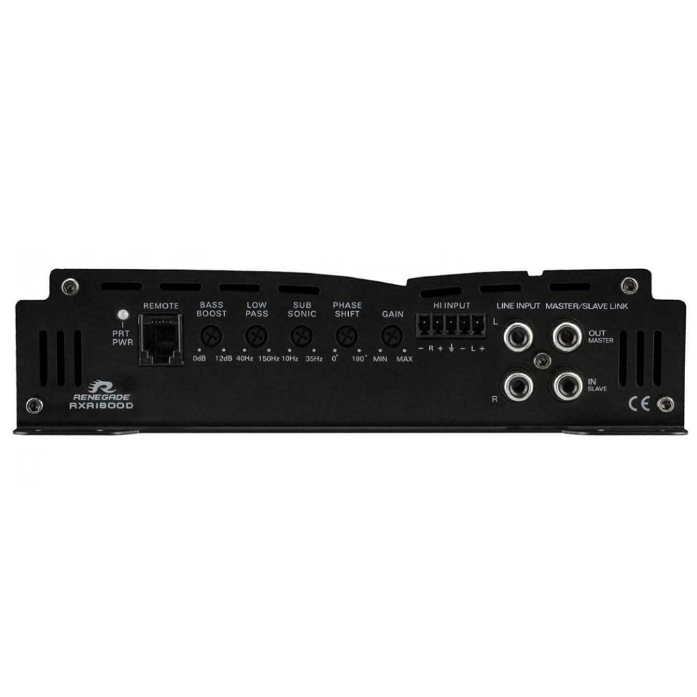 1 Amplificador RENEGADE RXA1800D RXA 1800 D monofónico Clase d 1 Canal 900 vatios rms Estable a 1 Ohm 1800 vatios máx Bass Boost spl Coche Black, 1 Pieza