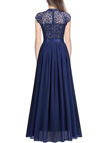 Miusol Women's Elegant Sequin Lace Contrast Chiffon Split Style Evening Party Maxi Dress2