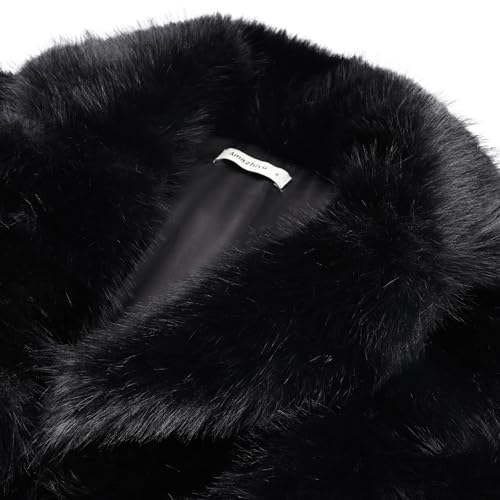 Amazhiyu Women's Faux Fur Crop Lapel Jackets Open Front Long Sleeve Coat Pockets3