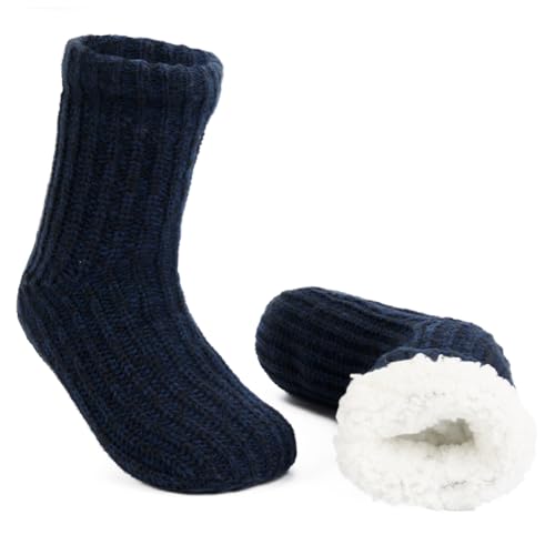 LEMZONE Men's Fluffy Slipper Socks Non Slip Winter Warm Cozy Fleece Lining Cabin Socks with Grips