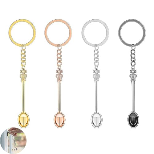 4 PCS Mini Crown Spoon Keychain with Keyring Pendant for Men Women Backpack Pendant Party Favors (4 Colors)