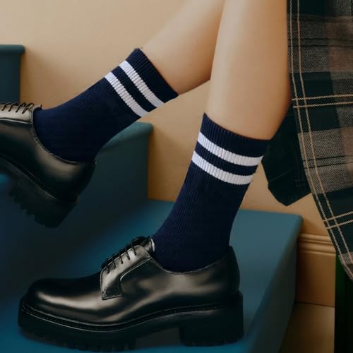 Image of 8 Pair Women's 2-Stripe Crew Socks Casual Athletic Socks for Women Girls