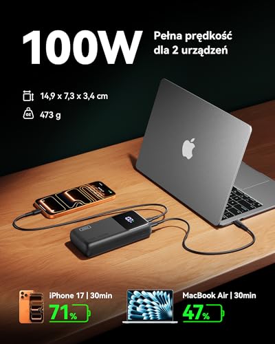INIU Power Bank, 100 W 25000mAh Powerbank Klein maar Sterke, USB C Input & Output Laptop Externe Batterij Compatibel met MacBook Pro iPad Air iPhone 16 15 14 Pro Samsung S24 S23 - Afbeelding 3