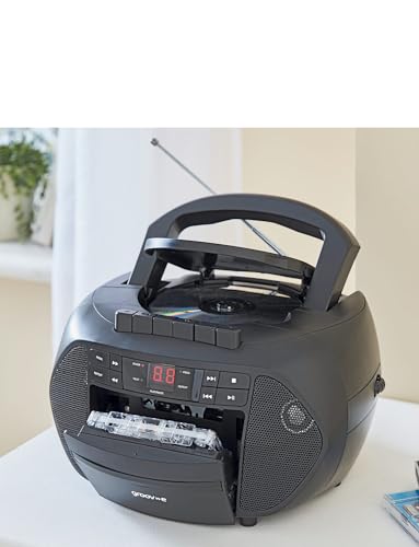 Groov-e GVPS833/BK Haut-Parleur Boombox Traditionnel, Lecteur CD et Cassette Portable avec Radio FM, Noir Traditionnel