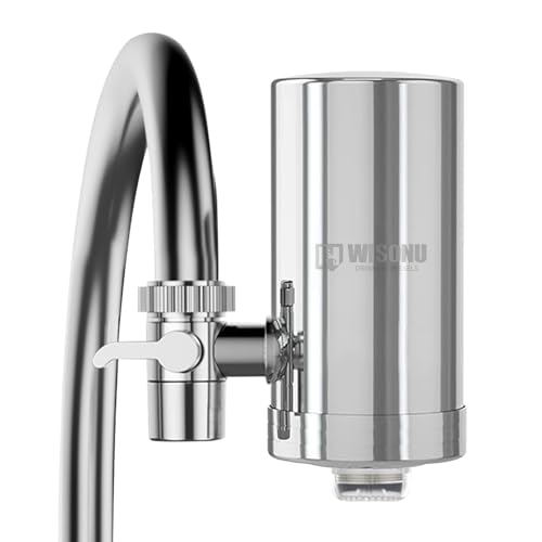 WISONU Depuratore Acqua Domestico,Filtro Acqua Rubinetto con 2 Filtri Ai Carboni Attivi,Depuratore Acqua Rubinetto,Rimuovere Cloro, Metalli Pesanti e Cattivo Gusto
