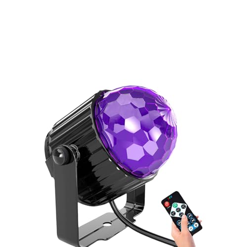 Multicolor USB Powered UV Party Light 6W Black LED Disco Ball with 7 Dynamic Modes Remote Control Portable Stage Lighting for Wedding Birthday Family Gatherings Christmas Decoration