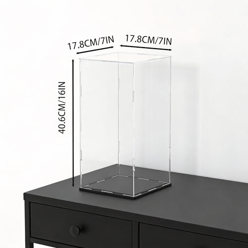 Image of Acrylic Display Case for Red Wine Bottle and Dolls, Versatile Clear Acrylic Display Box with Black Base for Showcase and Displaying, 7x7x16-inch