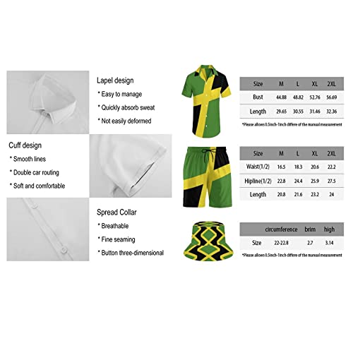 TAIZIYEAH Jamaican Flag Men's Beach Suit 3 Piece Loose Turn Collar Short Sleeve Casual Shirt Top Blouses Sunhat Beach Shorts XS3
