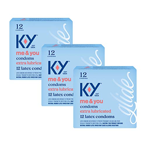 Condoms, K-Y Extra Lubricated Latex Condoms, Ultra Thin, Extra Lubrication for Comfort and Smoothness, Natural Fit for Him, Discreetly Packaged, 12 Count (Pack of 3)