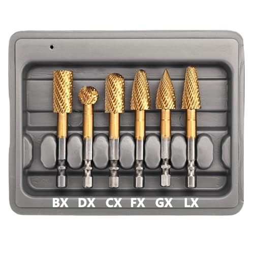 Image of 6 Pieces Set Carbide Burr Set (1 /2 inch Diameter ）with 1 /4 inch Hex Shank,Double Cut Tungsten Carbide Rotary Burr Set for DIY Grinder Metal Wood Carving Engraving Polishing Drilling Grinding Milling