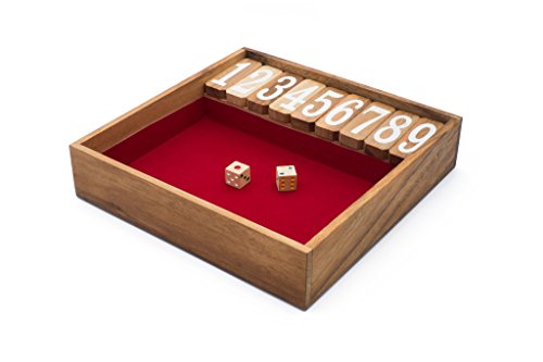 SiamMandalay Schließe Schachtel traditionell: Shut The Box Handgemachtes umweltfreundliches Holzspiel - 2 Holzwürfel & Würfelbrett, für Mind. 2 Spieler, klassisches Familienspiel Cover