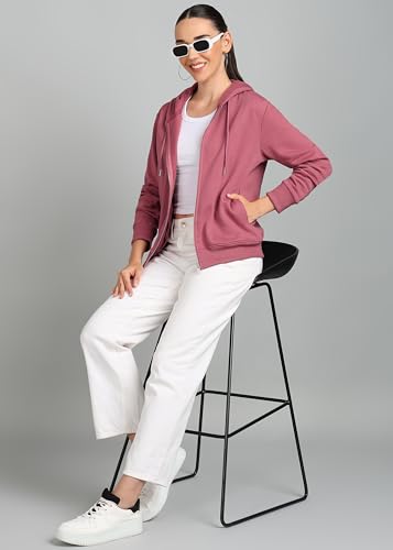 Image of Alan Jones Clothing Women's Solid Zipper Hooded Sweatshirt | Front Zip, Ribbed Hem, Lined Hood, Casual Winter Wear