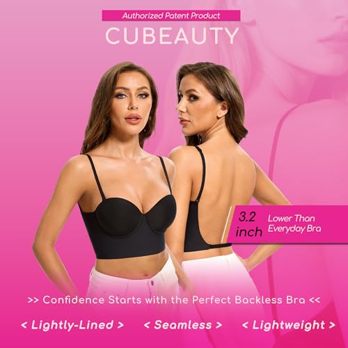 Low Back Bras for Women-Balconette Lightly Lined Seamless Invisible Backless Bra-Underwire Low Cut Multiway Halter Bras3