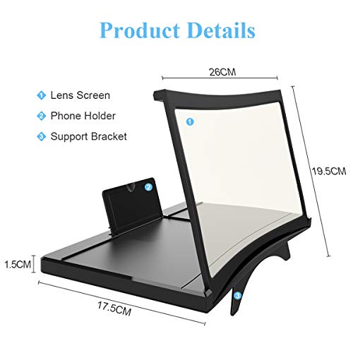 12" Curve Screen Magnifier –3D Hd Mobile Phone Magnifier Projector Screen For Movies, Videos, And Gaming–Foldable Phone Stand With Screen Amplifier–Supports All Smartphones (Black) #TOP5