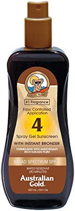 Australian Gold Spray Gel Sunscreen with Instant Bronzer SPF 4, 8 Ounce | Moisturize & Hydrate Skin | Broad Spectrum | Water Resistant