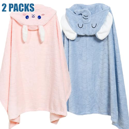 Image of Hooded Baby Towels 2 Pack Coral Fleece, Luxuriously Thick Hooded Towels Soft Shower Bath Towel for Newborn, Infant, Toddler (Blue & Pink)