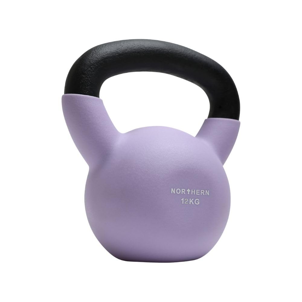 NORTHERN Soft Lavender Neoprene Coated Cast Iron Kettlebell, 4kg–12kg Strength Training Weight, Flat Base, Durable Non-Slip Grip Kettle Bells for Fitness, Cross Training, & Conditioning (12kg)