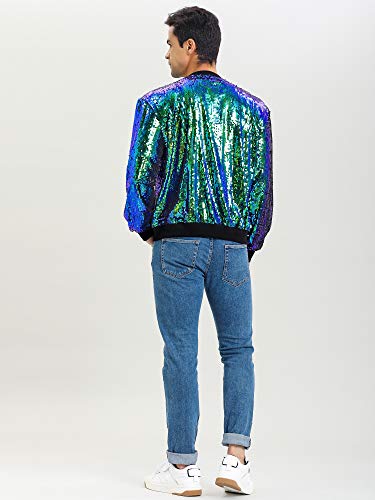 Lars Amadeus Men's Varsity Jacket Halloween Party Disco Shiny Sparkly Glitter Bomber Sequins Jacket4