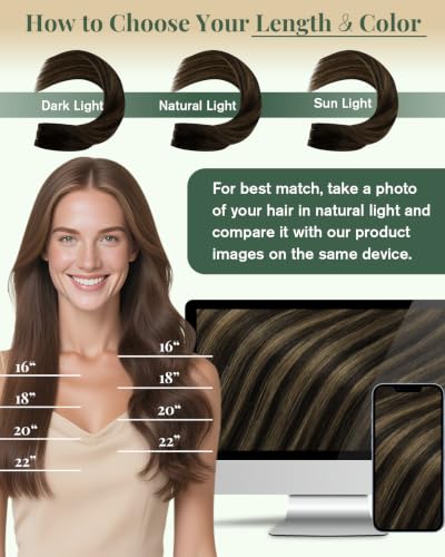 Image of Ugeat Genius Weft Hair Extensions Balayage, Real Human Hair, 22 Inch 80G