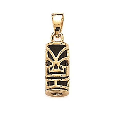 Pendentif en Plaqué Or et Imitation Onyx - Tiki de Polynésie avec Pierre Noire - Bijoux Femme Homme Mixte Enfant Fille Garçon