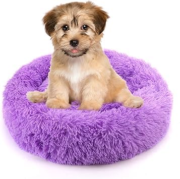 Round Donut Pet Bed for Cats and Puppies Dogs, Cozy and Plush, Raised Bedside Support, Both Sides Use Like 2 in One, Washable, Sizes for Small, Medium, and Large Pets.