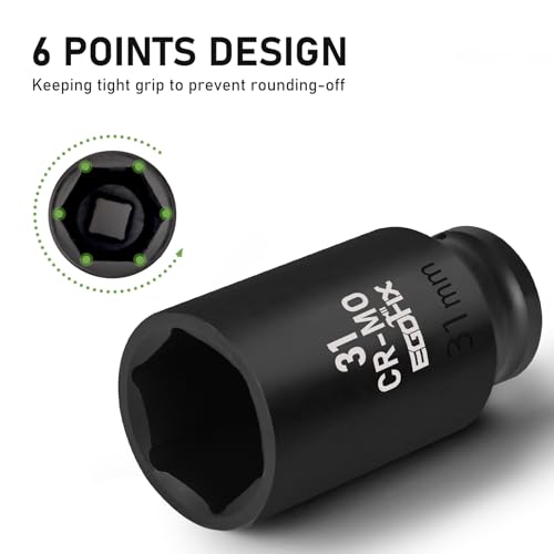 Image of 31mm Socket 1 /2 inch Drive Deep Impact Metric Socket,CR-MO 6 Point for Easy Removal of Axle Nut