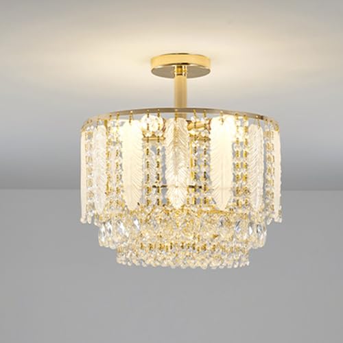 ENTHERONIC Lámpara de araña de Cristal Moderna para Comedor, lámpara Colgante de Cristal Redonda Dorada, lámpara de Techo Vintage para Comedor, Sala de Estar, Cocina, Entrada y vestíbulo.