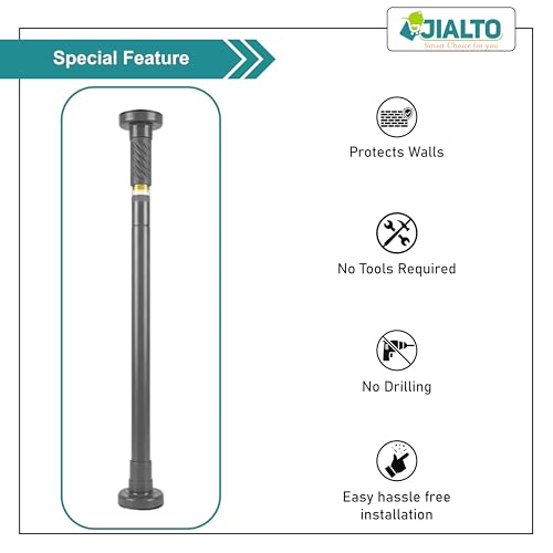 Image of JIALTO Adjustable Bathroom Curtain Rod | Extendable 90 To 160 Cm Shower Curtain Rod Without Drill for Wall Anti-Skid Spring Pull | Door Curtain | Bathroom Pipe Rod | Curtain Stand - GREY, Pack Of - 2