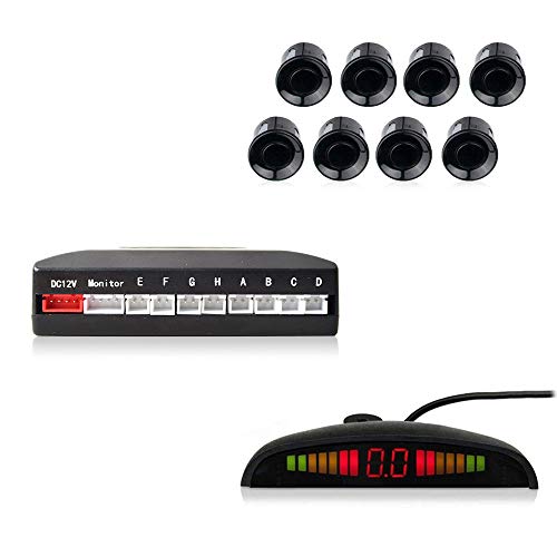 Cocar Backup Parking Radar System, 8 Black Color Parking Sensors Distance Detection & Sound Alert, Waterproof Reverse Parking Sensors for Car Auto Vehicle Truck RV Camper Van (Black)