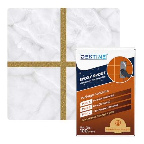 Image of DESTINE Epoxy Grout for Tiles (110 Colours)(100 g), Waterproof Joint Filler, Crack Filler, Tiles Gap Filler, Stain Free, Acid & Chemical Resistance Epoxy Grout (Caramel Brown [Gold Glitter])