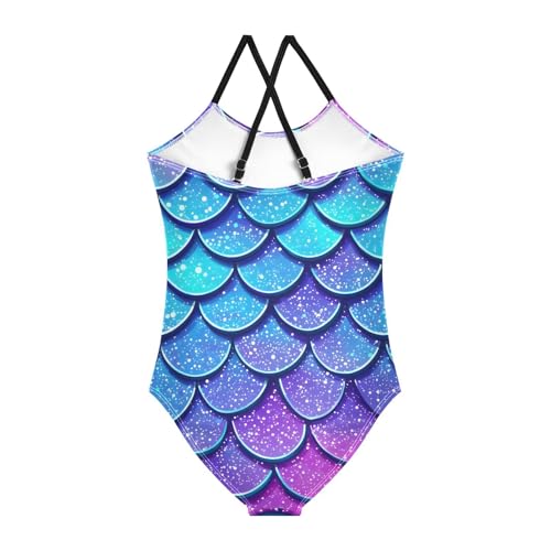 Bolaz Girls Swimsuits One-Piece Bathing Suits Multicolor Kids Sport Summer Beach Swimwear for 3-10 Years Old-Blue-Purple Dragon Scales Pattern2