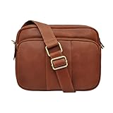 Zerimar | Bandolera cuero autentica para Mujer | Mujer Bandolera piel natural con múltiples compartimentos | Ideal para uso diario, viajes o trabajo | Cognac |20X26X9cm